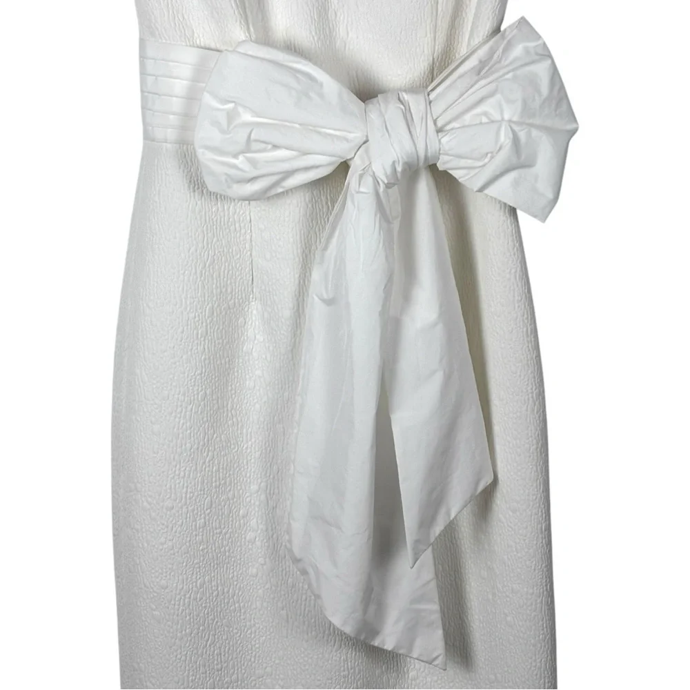 ANTHROPOLOGIE REBECCA VALLANCE GENEVIEVE BRIDAL BOW V-NECK SHEATH MIDI DRESS - Picture 9 of 17